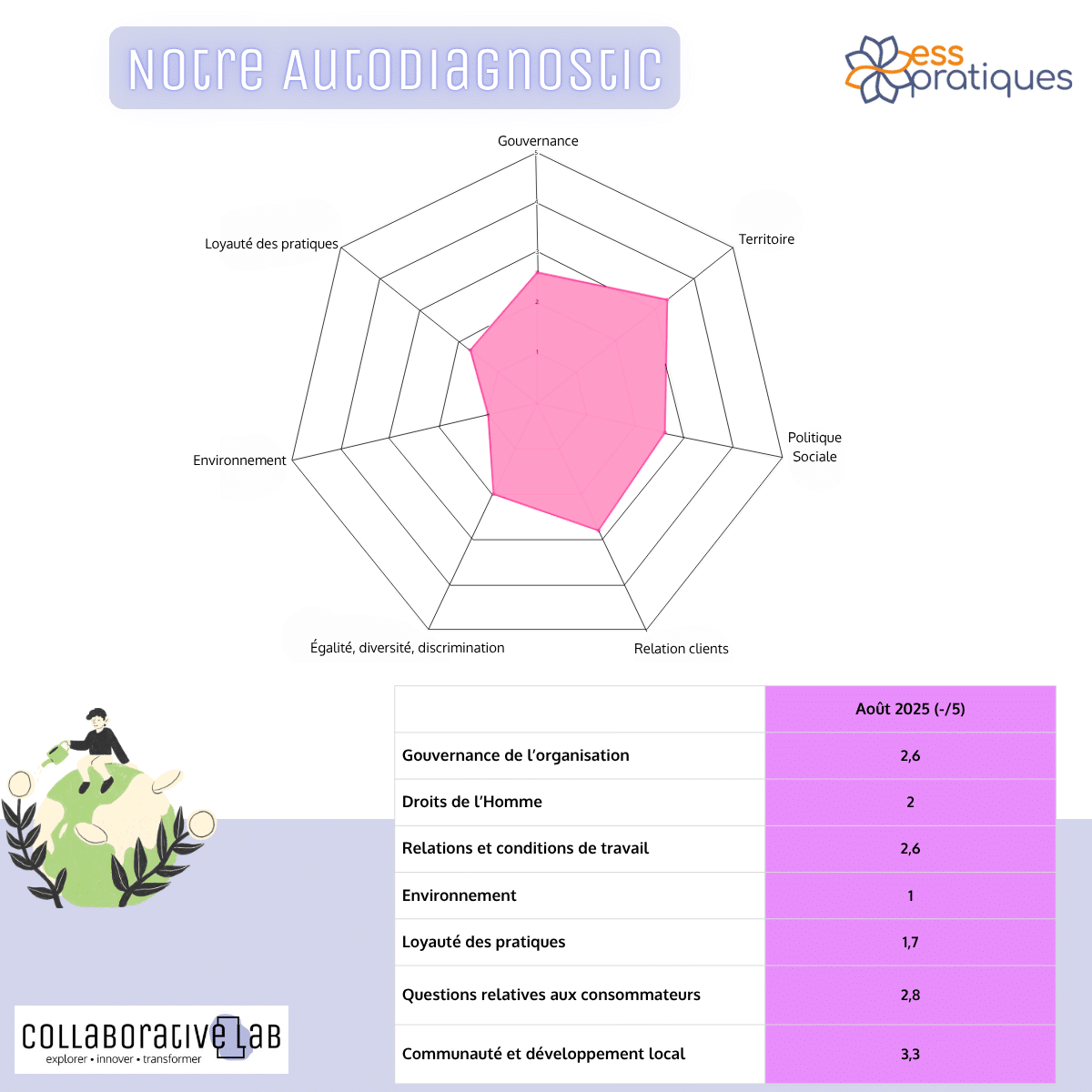 graphique radar de la maturité de collaborative lab sur les piliers RSE en 2025